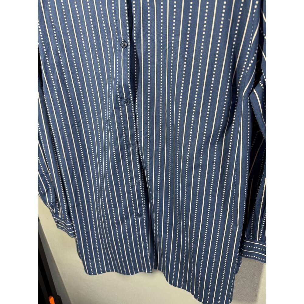 Roamans Womens Button Up Blouse Blue White Stripes Plus Size 26W 100% Cotton - Picture 5 of 12